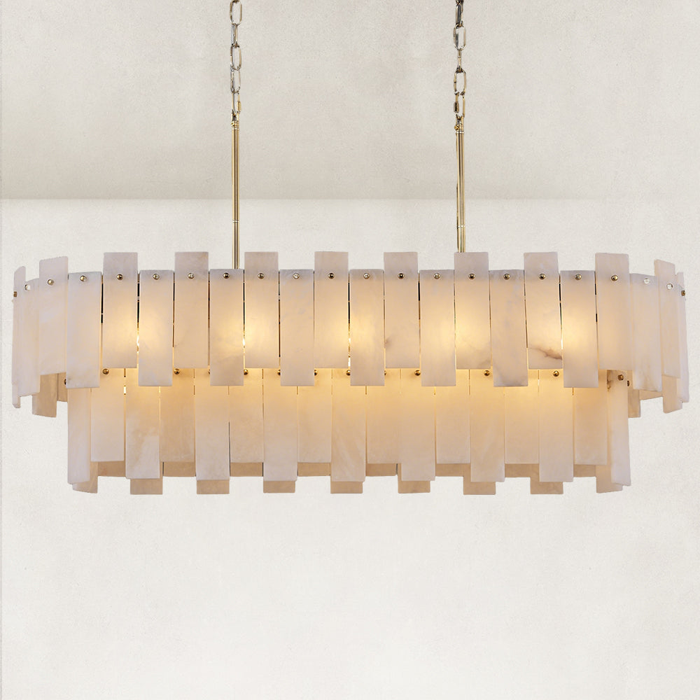Solara Alabaster 2-Tier Rectangular Chandelier 40"W